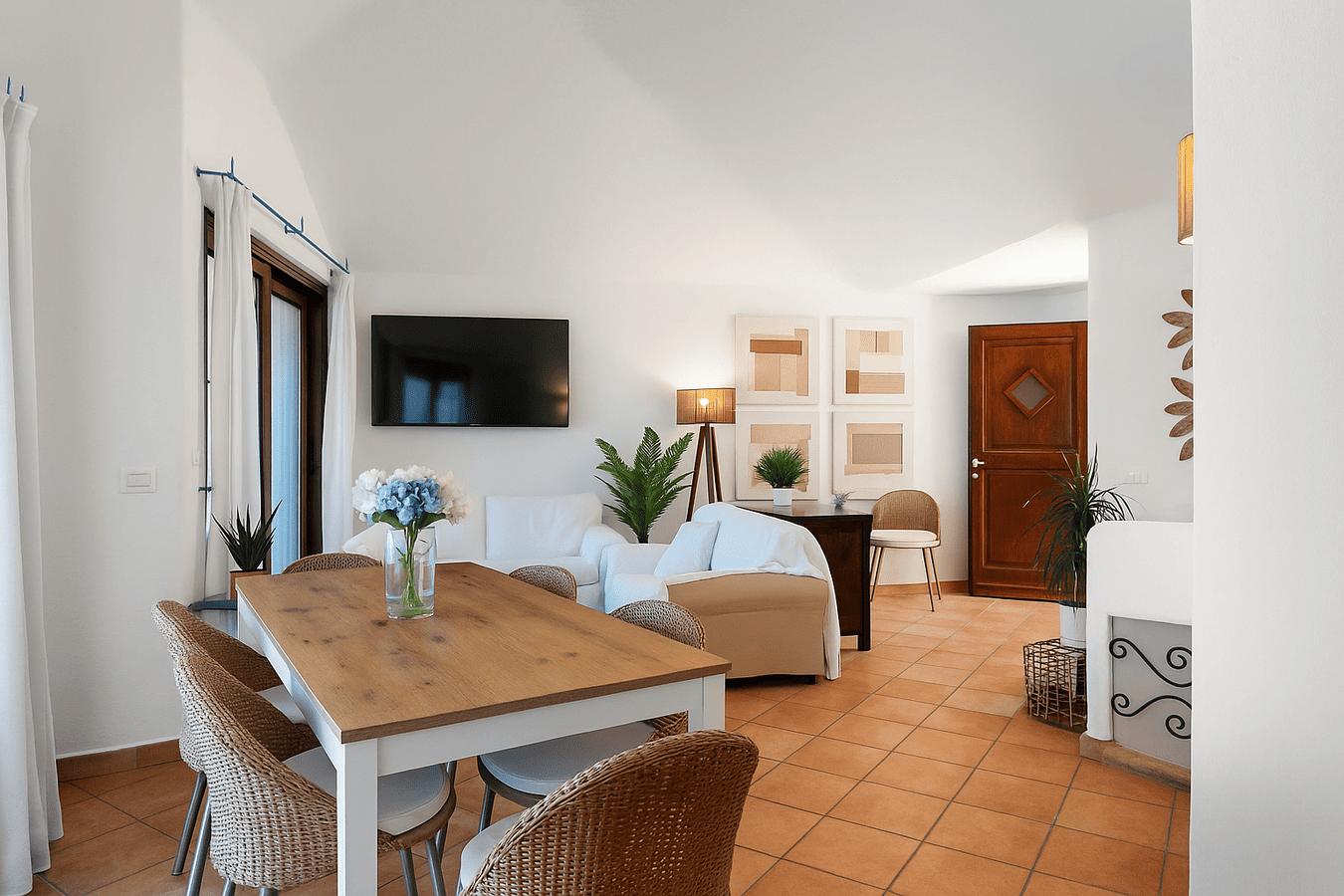 Dining room with table and living area